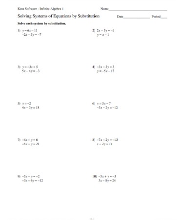 Solving Systems Of Equations By Substitution Worksheet PDF