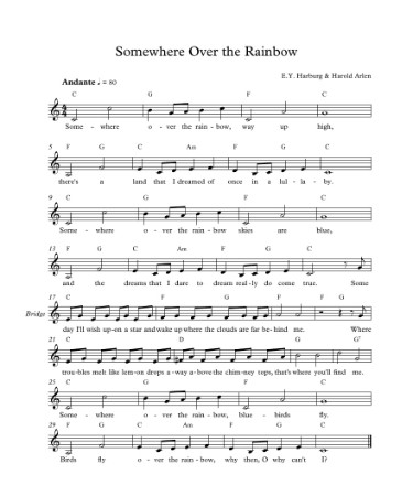 Somewhere Over The Rainbow Piano Sheet Music Free PDF​