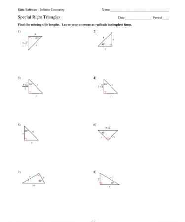 special right triangles worksheet pdf