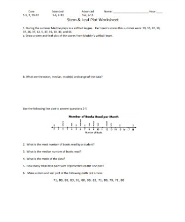 Stem And Leaf Plot Worksheet PDF