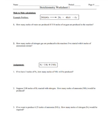 Stoichiometry Worksheet PDF