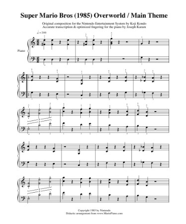 Super Mario Piano Sheet Music Pdf Free Download Printable