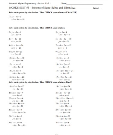 Systems Of Equations Worksheet PDF