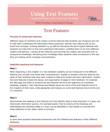 Text Features Worksheet PDF