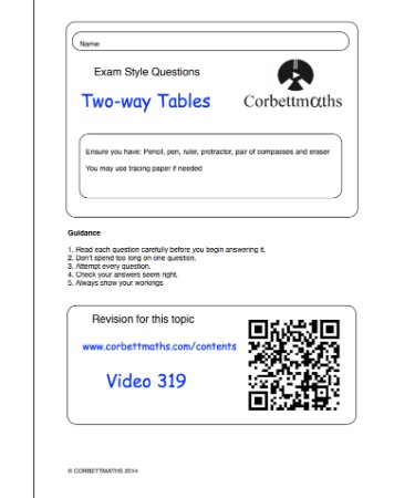 Two Way Tables Worksheet PDF