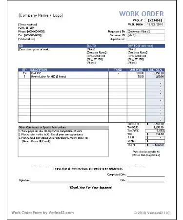 work order template pdf free download printable