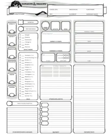📀 Dungeons and Dragons 5th Edition Character Sheet (PRINTABLE PDF)