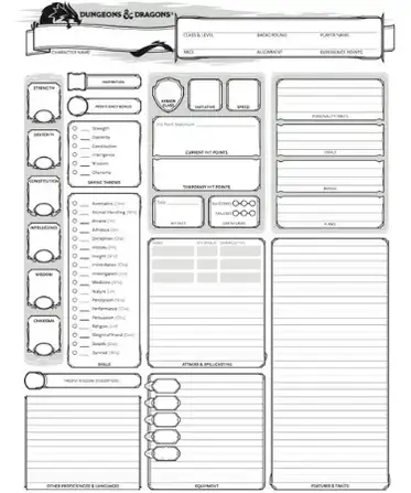 dnd character sheet online fillable form printable pdf