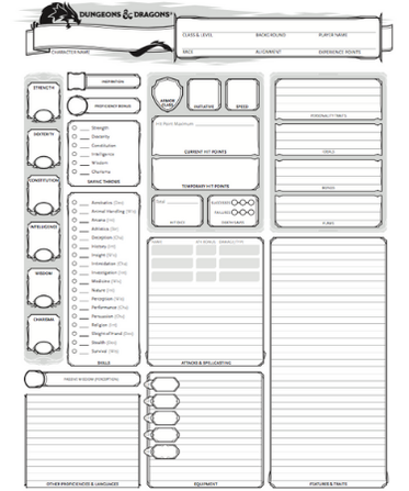 dungeons and dragons 5th edition character sheet printable pdf