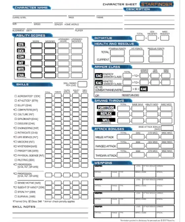 starfinder character sheet online fillable form printable pdf