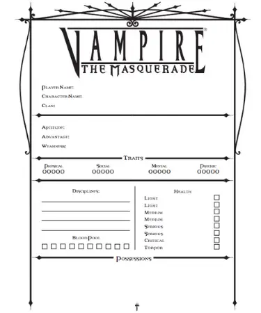 vampire of the masquerade character sheet